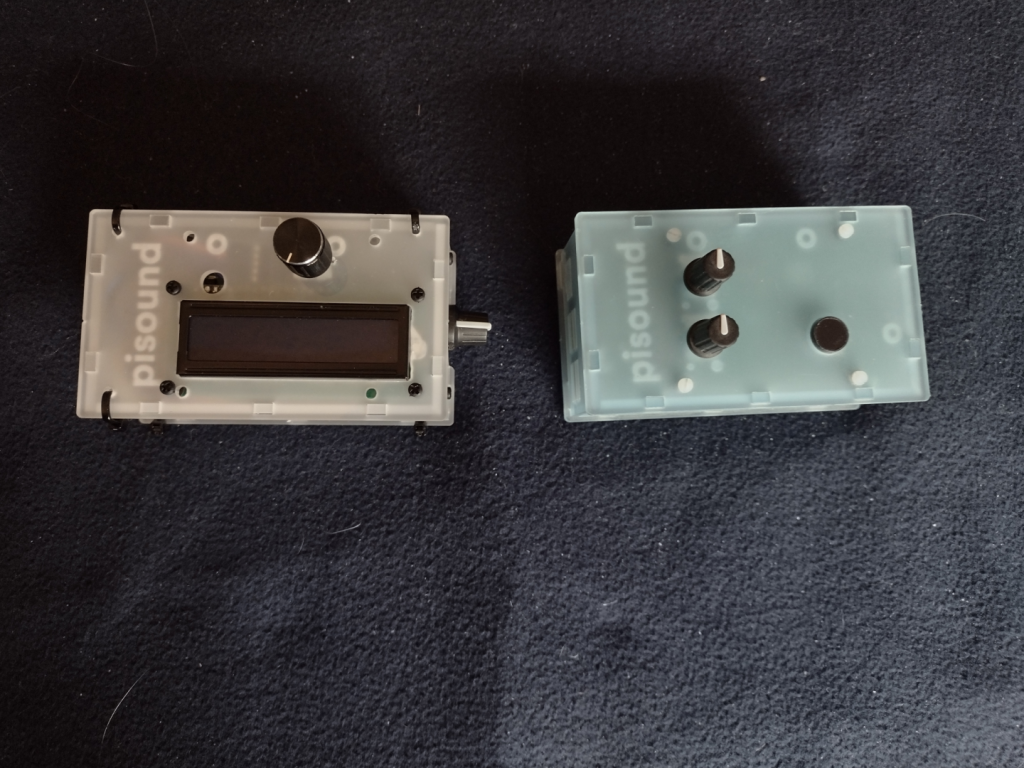 Picture of MiniDexed (on the left) and pisound (on the right) viewed from above.