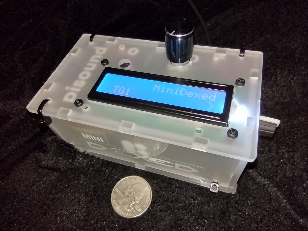 Photo of MiniDexed Yamaha DX7 Emulator in a pisound project box. 